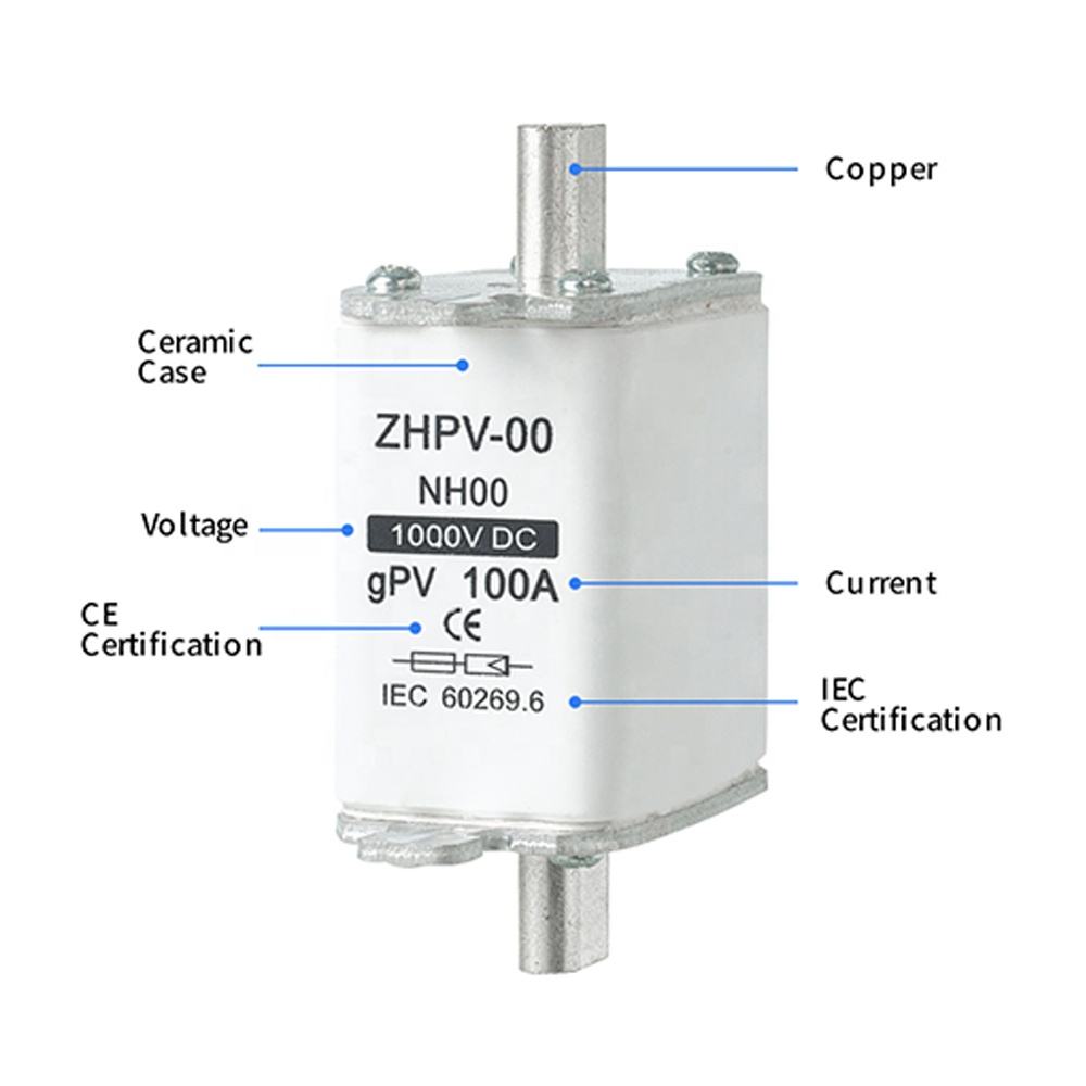 NH00-1000V IEC фотоволтаичен предпазител с ниско напрежение Пластмасов 80A 6ka Капацитет на прекъсване